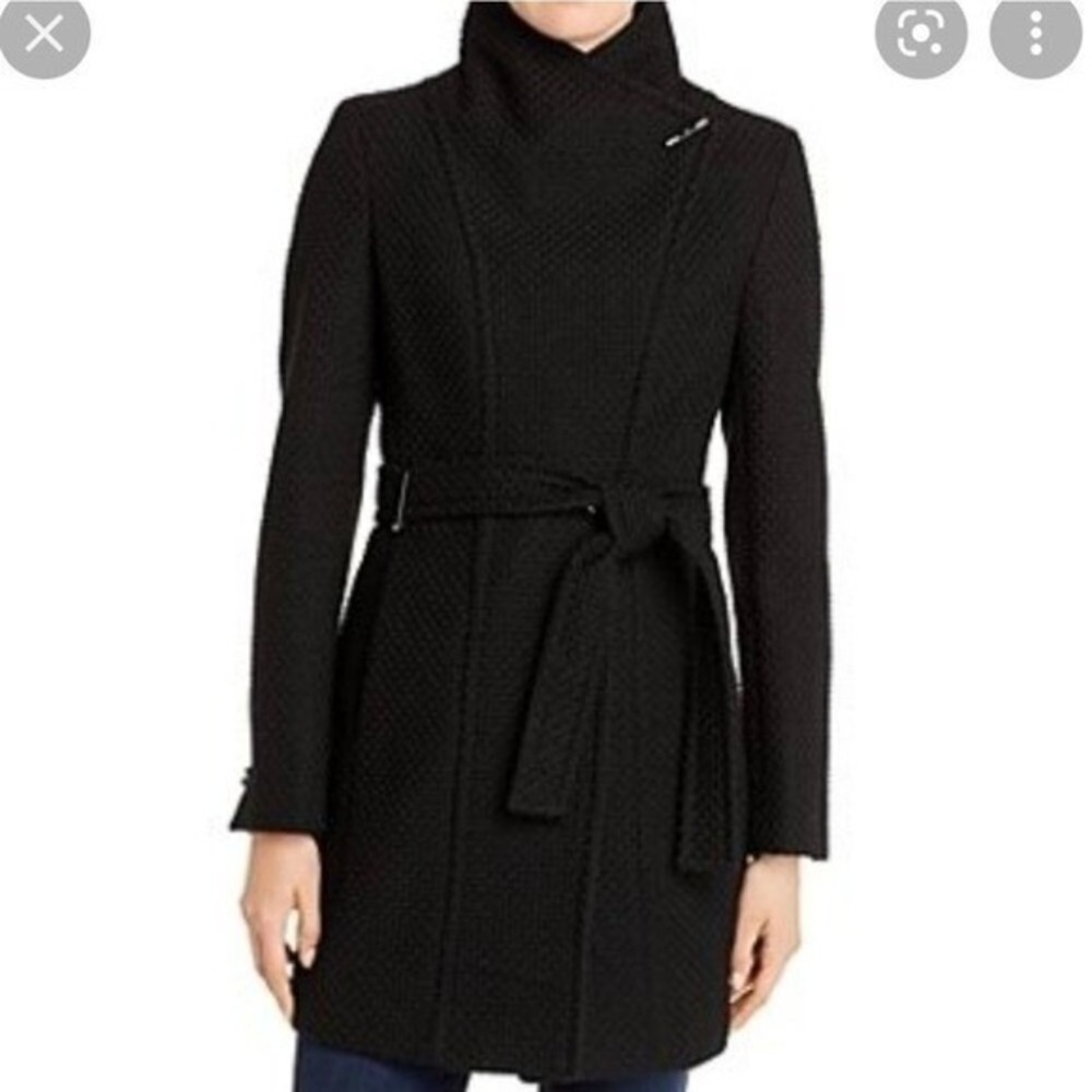 Calvin‎ Klein Black basketweave faux wrap black coat women's size large new!!! - Picture 9 of 14